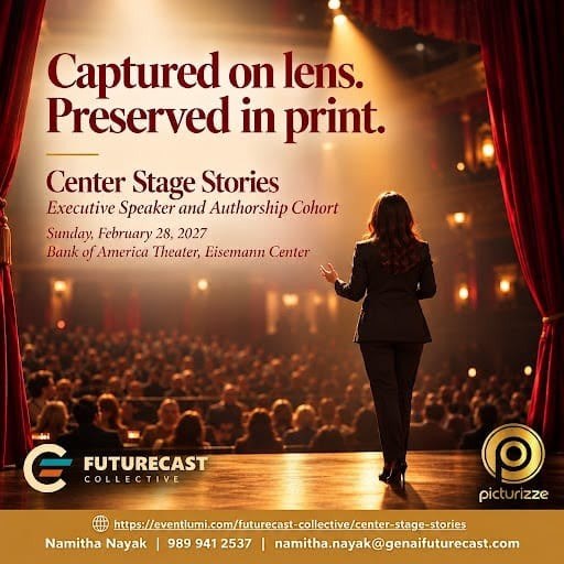 Center Stage Stories flyer: Captured on lens. Preserved in print. Sunday, February 28, 2027, Bank of America Theater, Eisemann Center